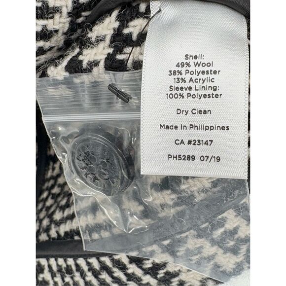 Talbots Jacket Blazer‎ Women 12 Houndstooth Cream Off White Dark Navy Blue Wool - Picture 12 of 15